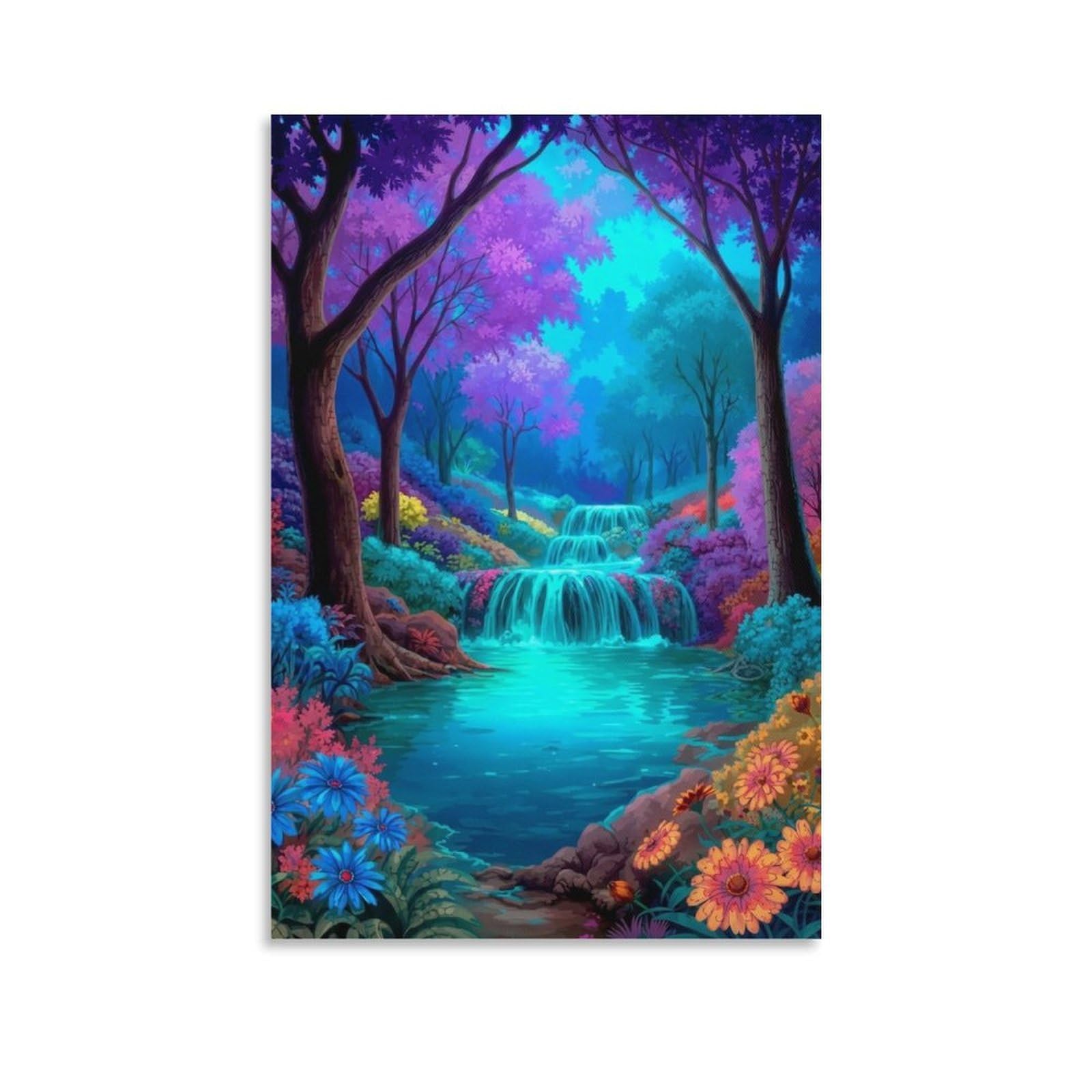 DHBANEIOK Fantasy Forest Waterfall Poster Artwork Canvas Prints Picture Modern Wall Art Picture Wall Hanging for Office Gym Living Room Decor 20x30inch(50x75cm)