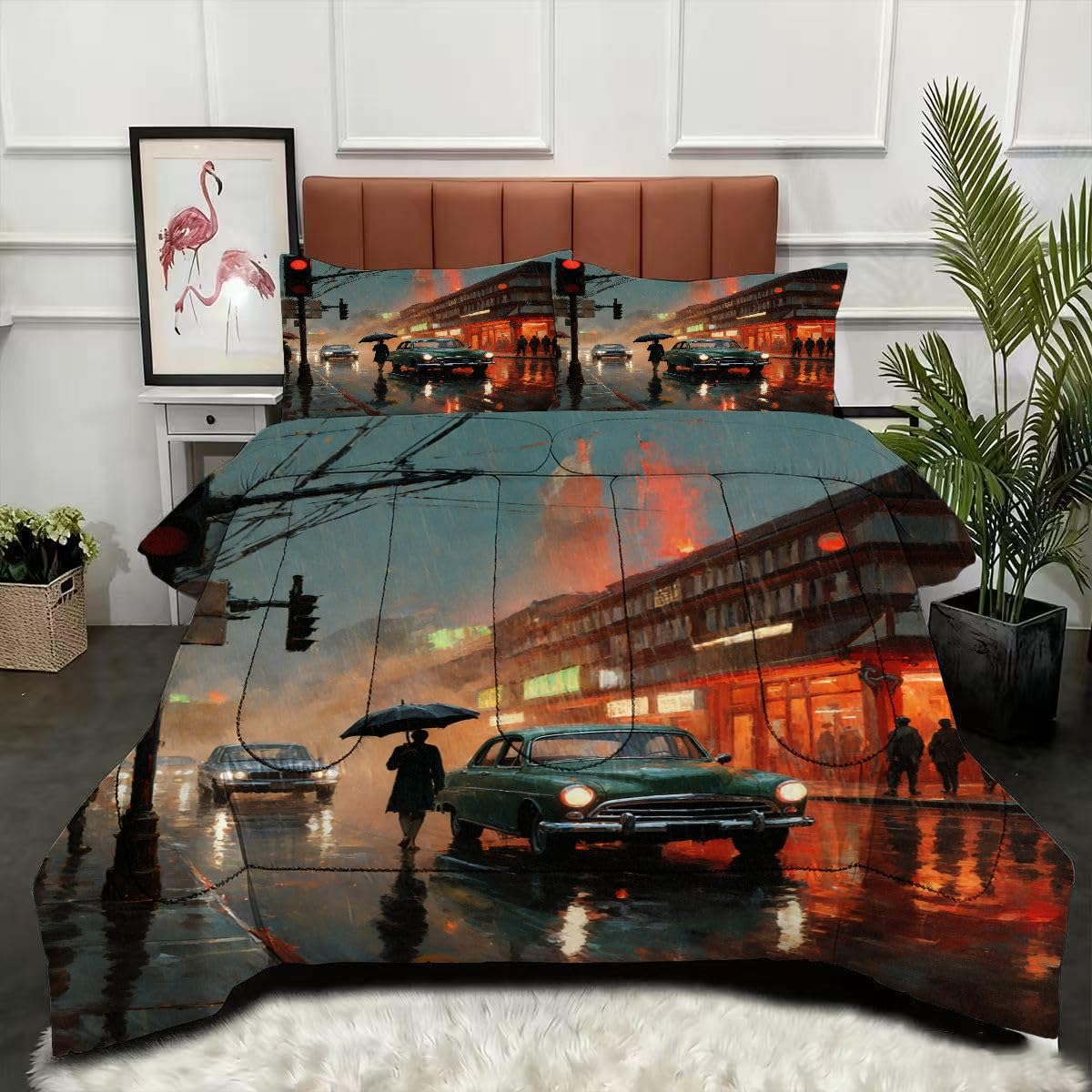 Couette 200x200 cm Voiture de Sport 3D parure de lit microfibre avec 2 taies d'oreiller