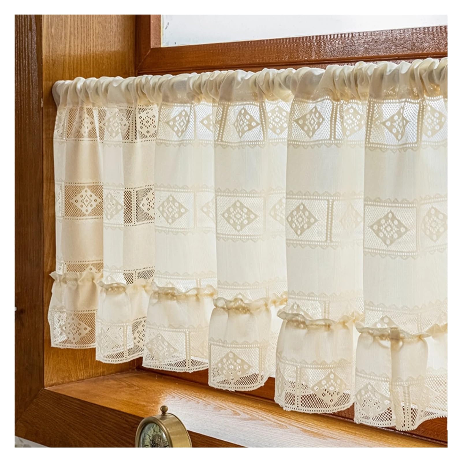 Tende in PizzTrasparente Ricamate Floreali 1pc Campagna Pizzo Traslucido Mezza Tenda Tenda Corta Tenda for Porta Tenda di Garza Tenda divisoria for Cucina(Rod Pocket_W230CMXL55CM)