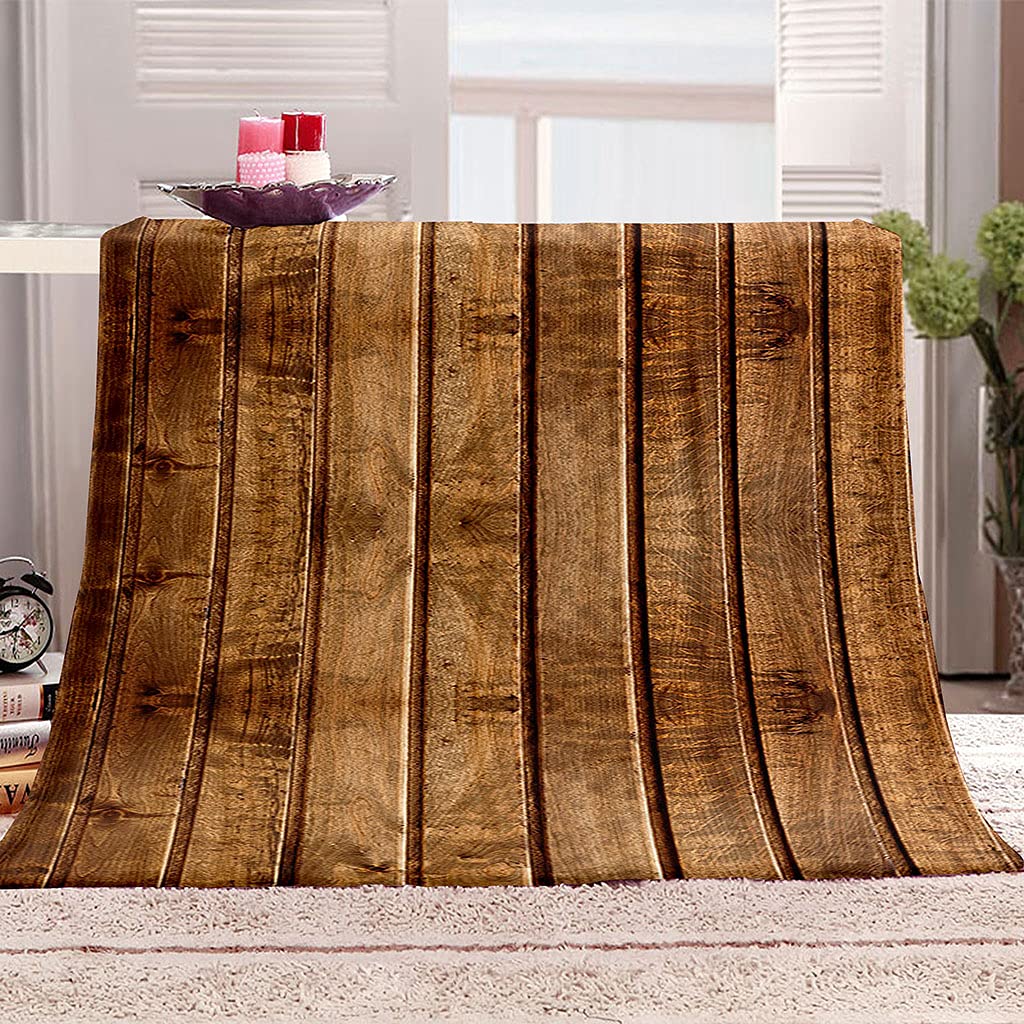 Mantas para Cama De Franela Invierno para Infantil Y Adulto 150X200Cm Manta Polar De Felpa De Microfibra Suave para Sofá, 3D Tablero De Madera Rayado Marrón Patrón, Cálida Y Transpirable