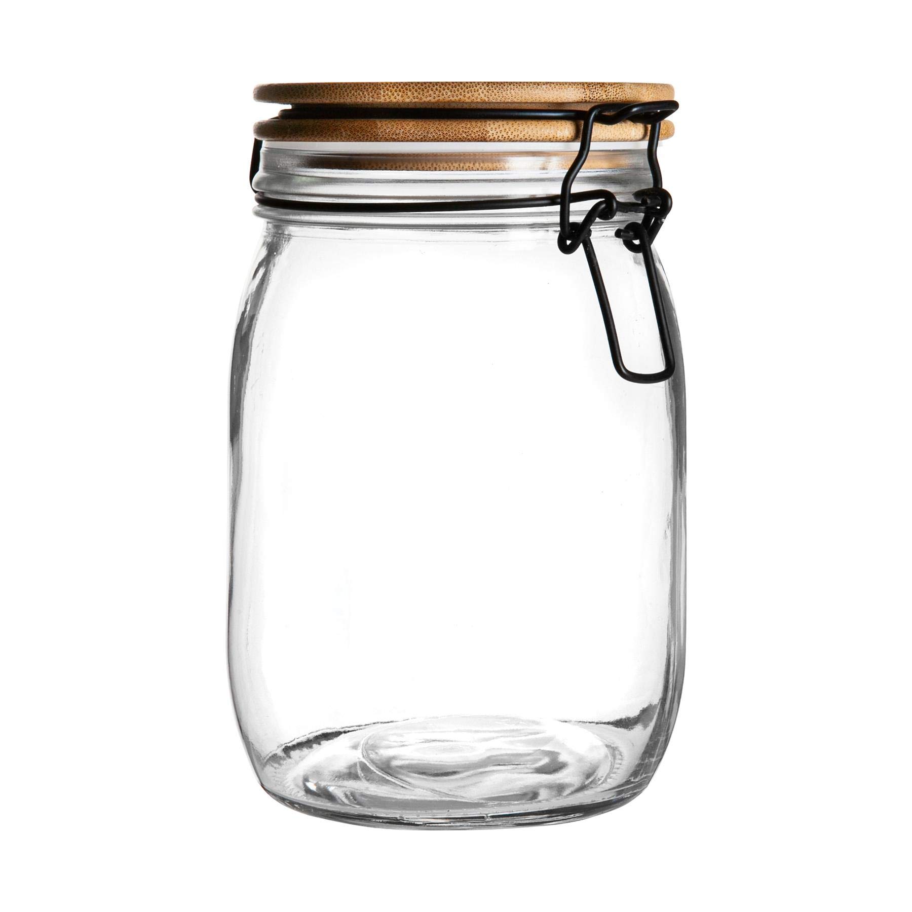 Argon Tableware Glass Storage Jar with Airtight Wooden Clip Lid - 1000ml - 1 Pack - Kitchen Container Round Preserving Jar for Pickling, Chutney, Jam, Coffee, Oats