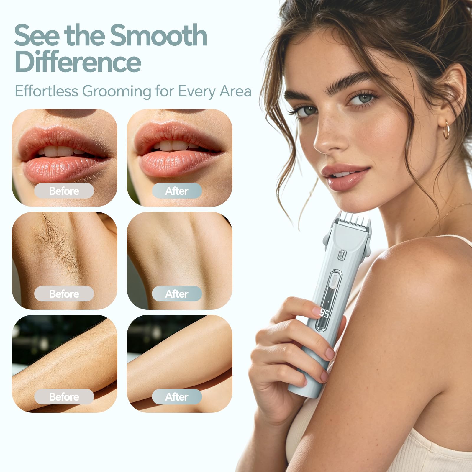 Heapsion Rasoir électrique 2 en 1 à double tête pour femme - Rasoirs électriques indolores pour peau de soie, rasoir sans fil avec lame en céramique pour aisselles, jambes, bras, visage, cadeau idéal