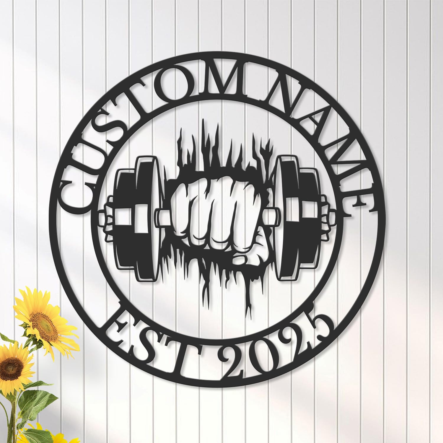 Bevuva Style-4 Custom Powerlifting Workout Metal Wall Art, Personalized Deadlift Barbell Name Sign,Home Decor Bodybuilding Gym Fitness Decoration (Style-4)
