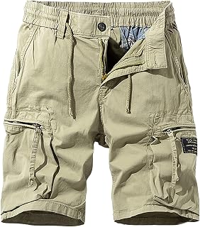 Youthful flying Mens Cargo Shorts Casual Cotton Hiking Combat Shorts with Multi Pockets Summer(Size:32W,Color:Khaki)