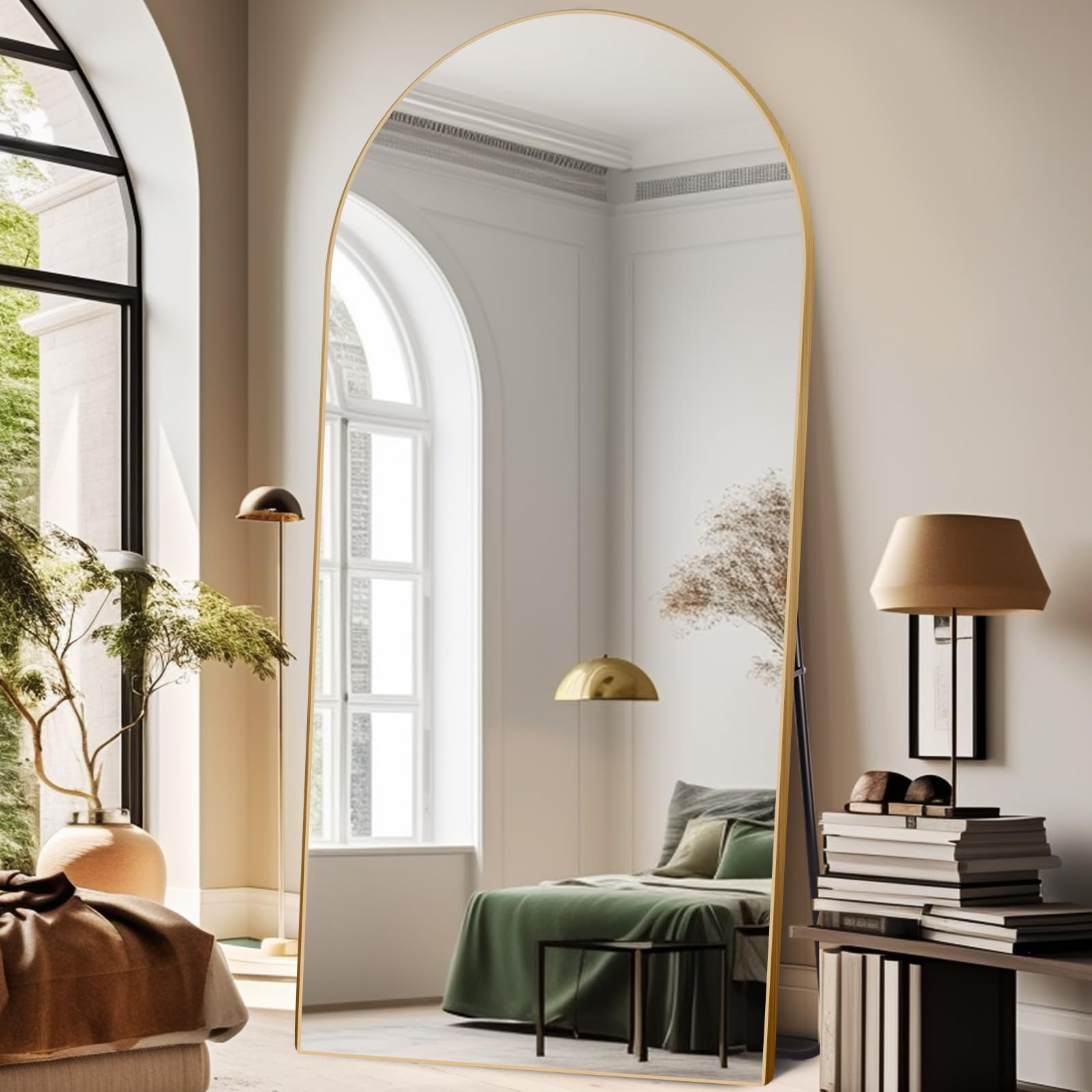 Photo 1 of ***SEE NOTES*** 
ABSWHLM 76"x34" Mirror Full Length Arched Large Mirror with Stand Aluminum Alloy Frame Floor Mirror for Living Room, Bedroom Hanging Standing or Leaning Wall-Mounted, Gold Gold-ar 76x34