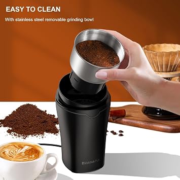 Coffee Grinder Electric 300W, Coffee Bean Grinder with 304 Stainless Steel Blade, 85g Capacity Spice Grinder with Removable Bowl, Multi-Purpose for Coffee Beans Spices Herb Flaxseed Nuts (Deep Gray)