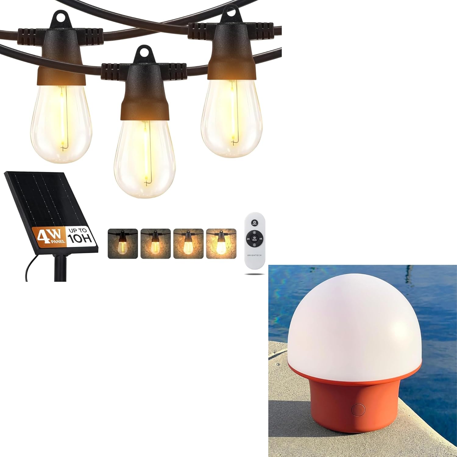 Brightech Bundle Ambience Pro Super Bright Solar - 48Ft Remote Control Outdoor String Lights + Portobello Cordless LED Touch Table Lamp