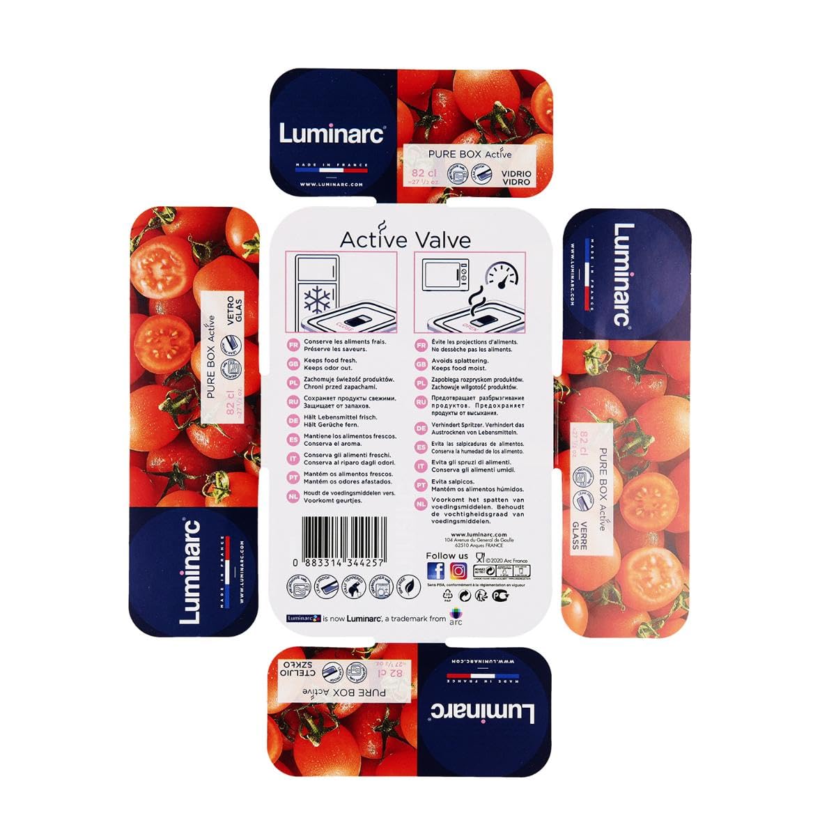 Luminarc 9207680 Pure Box Active - Recipiente Hermetico Prostokątny, 0,82 l, 16 x 11 x 6 cm