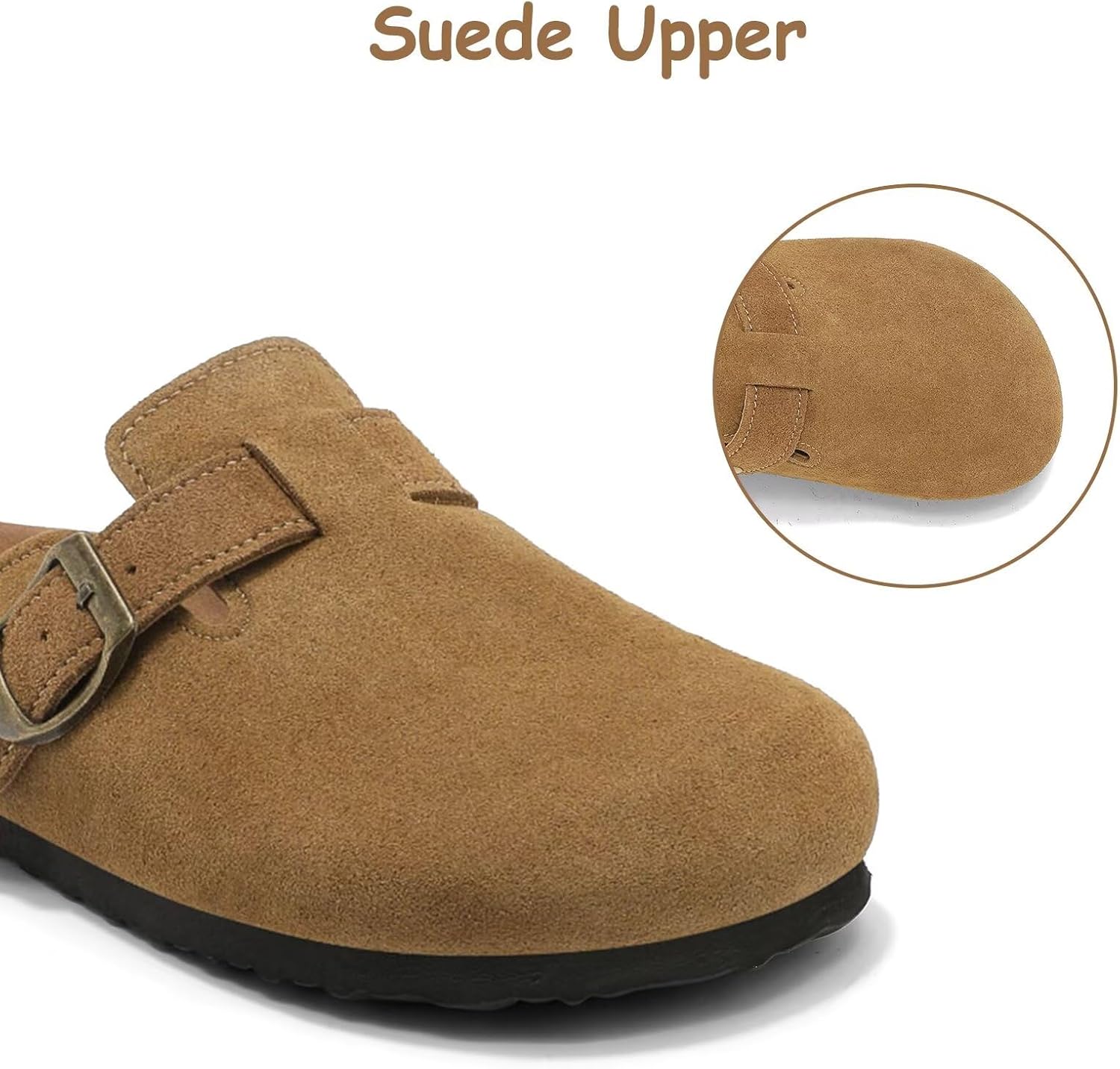 Kids Suede Clogs Boys Girls Mules Cork Genuine Leather Sandals with Adjustable Buck... - Image 3