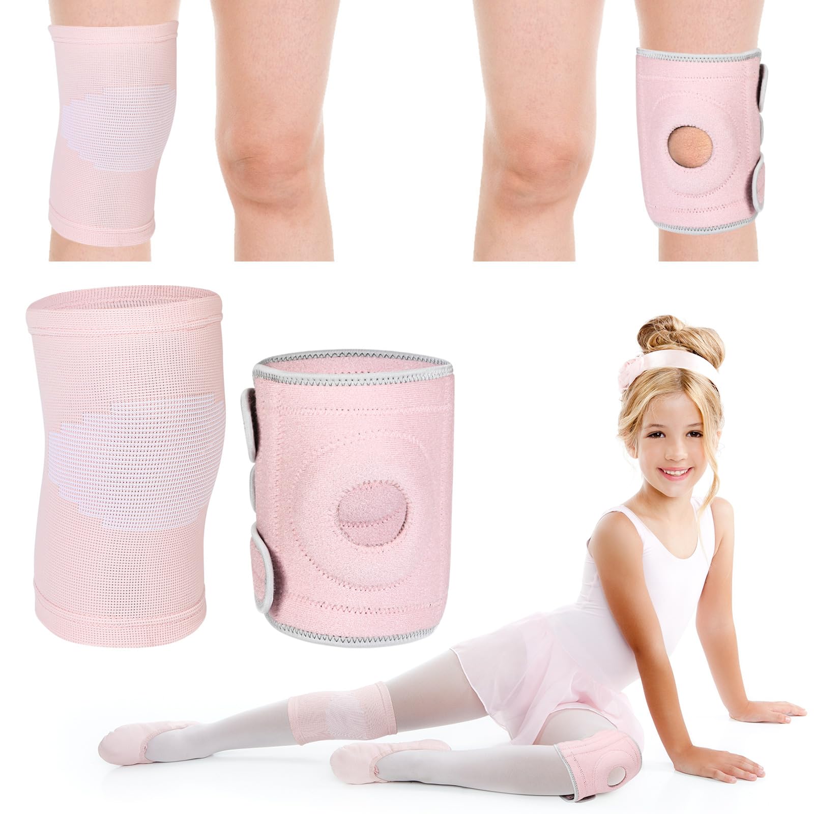 Relaxgiant 2 Pcs Kids Knee Brace, Youth Knee Compression Sleeve for Children Support for Boys Girls Basketball Volleyball Sports Gymnastics(Pink,