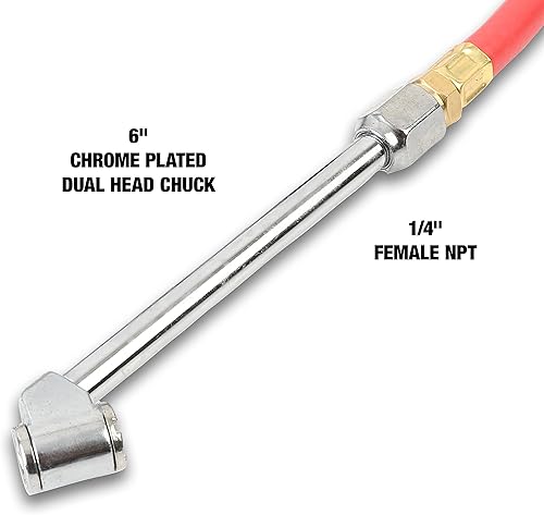 Miniatura 4 de OEMTOOLS 25864 Medidor de inflado de neumáticos de doble cabezal, hasta 120 PSI con boquilla de manguera de aire de 15 pulgadas para compresor,