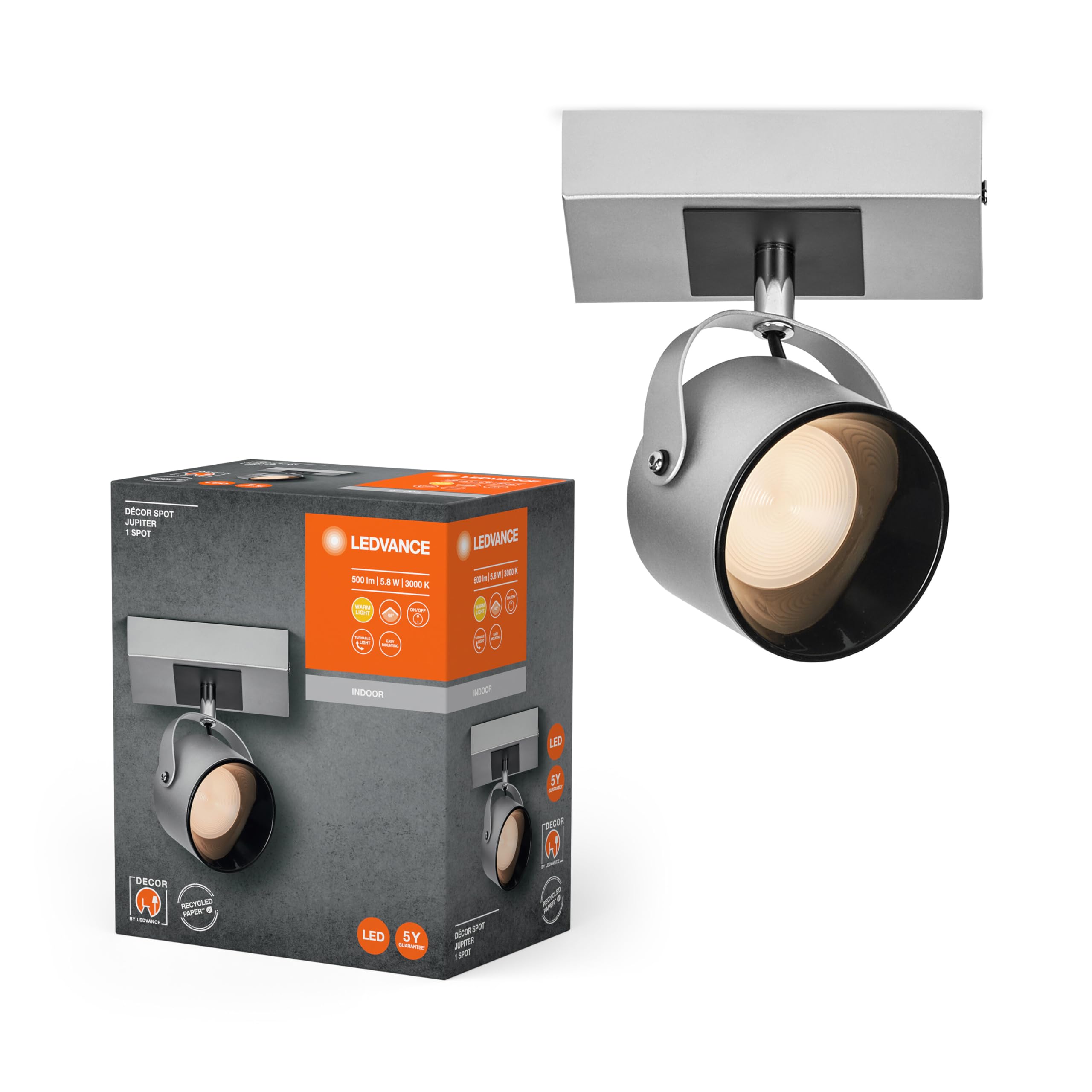 LEDVANCE Decor Spot Jupiter 130mm 5,8w 830siledv, 5,8 W, srebrny