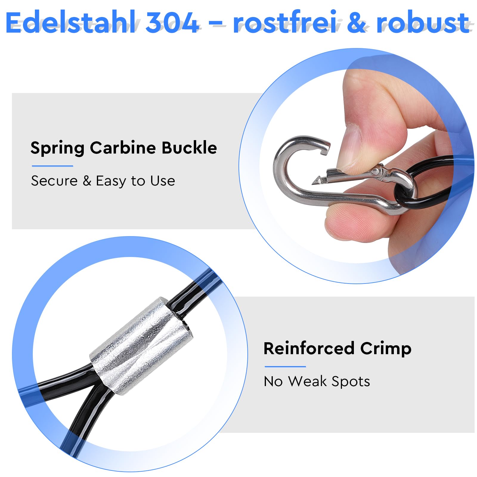 EFUTURETIME 10 x Câble de Sécurité 52 mm en Acier Inoxydable avec Mousqueton de Sécurité n° 4, Câble de Suspension 3 mm avec Gaine en PVC Transparente, Capacité de Charge de 25 kg