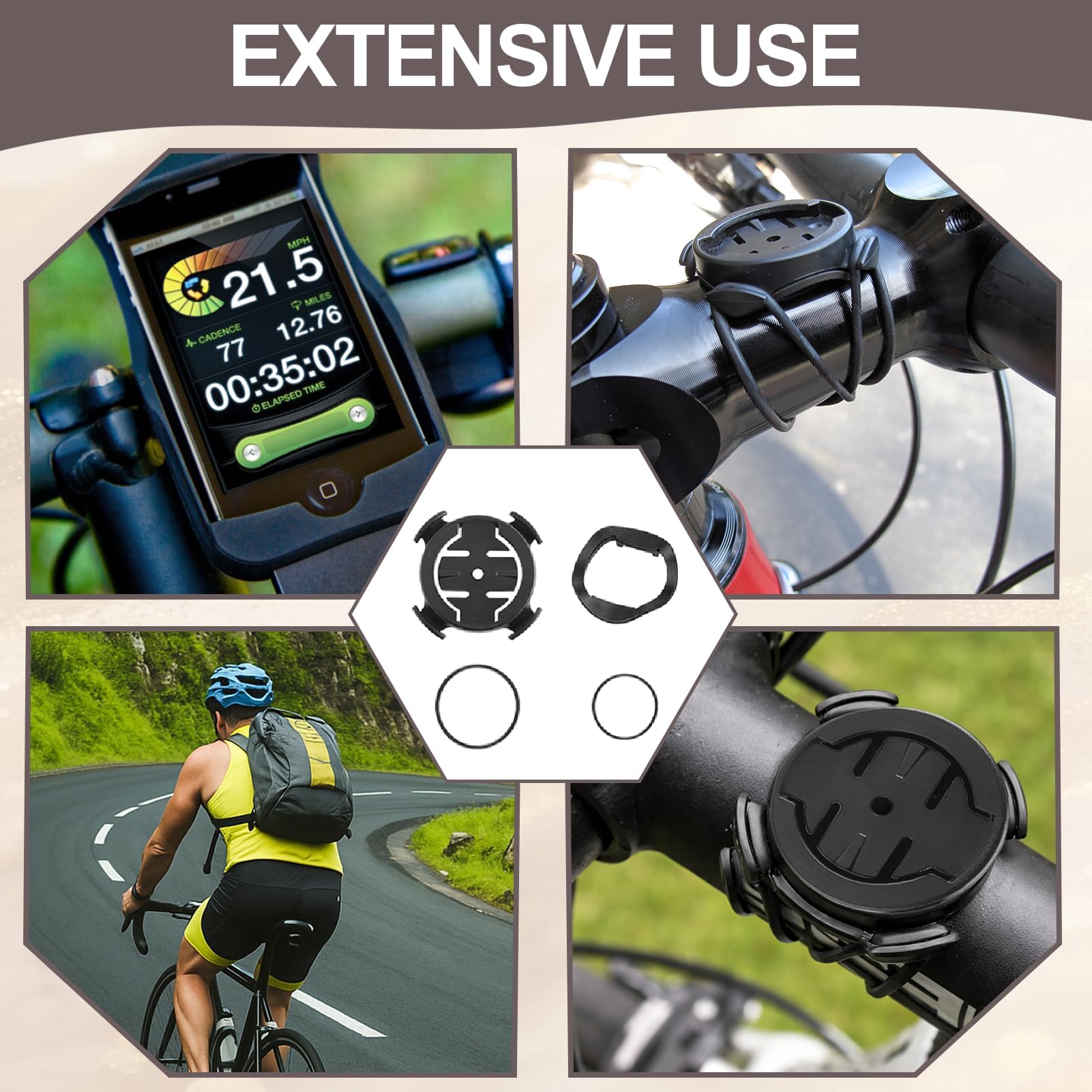 Ebksqs 2 Piezas Soporte GPS Bicicleta, Montura para Manillar con Correa de Silicona, Compatible con Edge 200/500/520/800 y iGPSPORT iGS50/618 (ABS, 22-40mm) — view 6