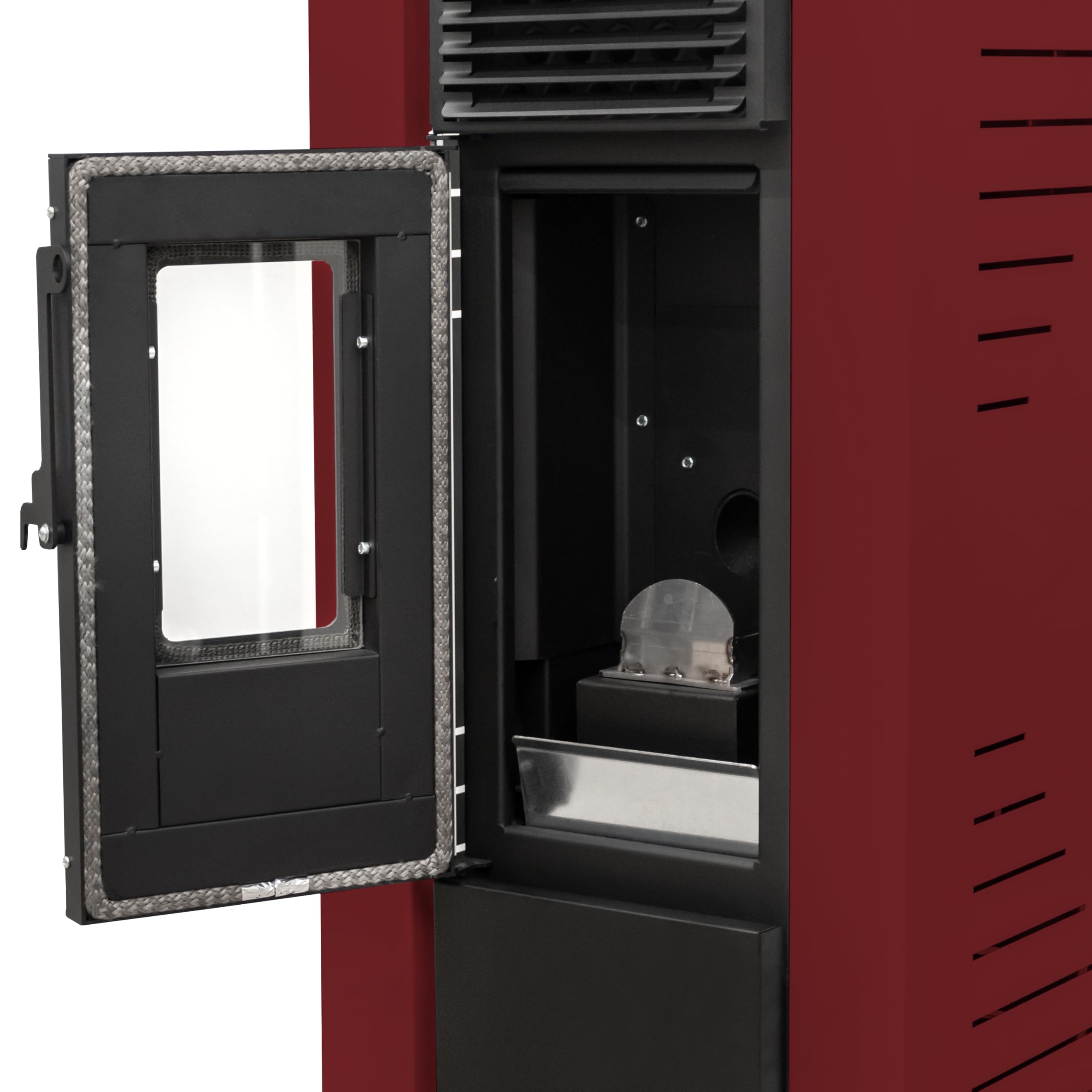 STUFE A PELLET ITALIA Qubo 9 KW - Stufa ad Aria Ventilata Efficienza 91% Scalda 80m² Autonomia 21H Programmabile Design Compatto 5 Velocità e Potenze Garanzia 24 Mesi Rosso
