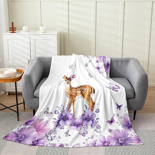 Miniatura 8 de Erosebridal Deer Rabbit Fleece Blanket,Zoo Animal Throw Blanket 40x50 Inch for Bedroom Living Room Sofa Couch,Butterflies Rose Bed Blankets,Garden
