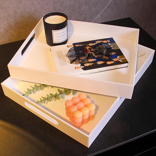 Miniatura 5 de Bandeja de acrílico blanco para servir aperitivos de café de 12 x 16 pulgadas, bandeja para encimera de cocina, organizador de cajones de
