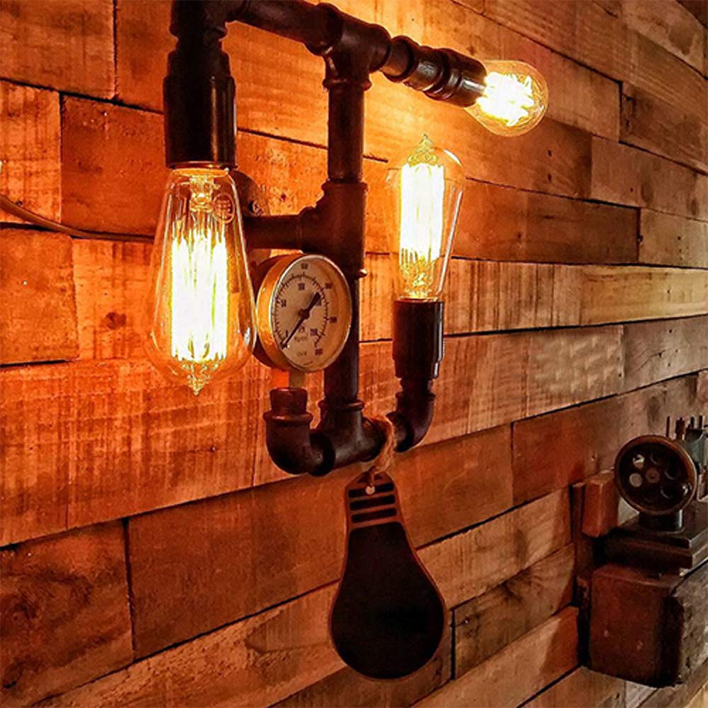 TWTCC Wandmontage Licht Retro Industriële Waterpijp Wandlamp Rustieke Lamp Metalen Steampunk Binnenverlichting Accessoires Decoratie 1 Lamp Rechthoekige Kunst Creatieve Persoonlijkheid Geschikt For Ku 2191