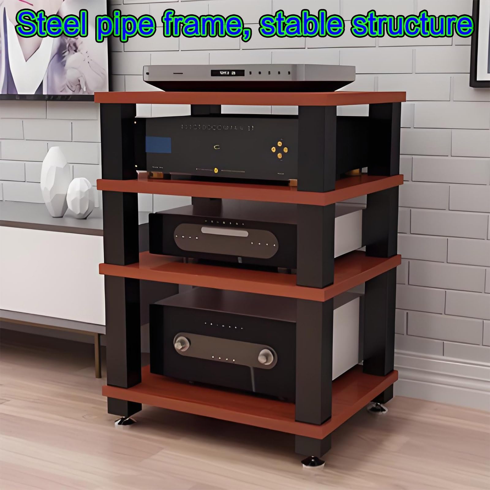 Armadietto di archiviazione multimediale per audio/video, mobiletto AV, scaffale per DVD, console per videogiochi, console per videogiochi, sala di registrazione, colore marrone, 23,6 x 18,8 x