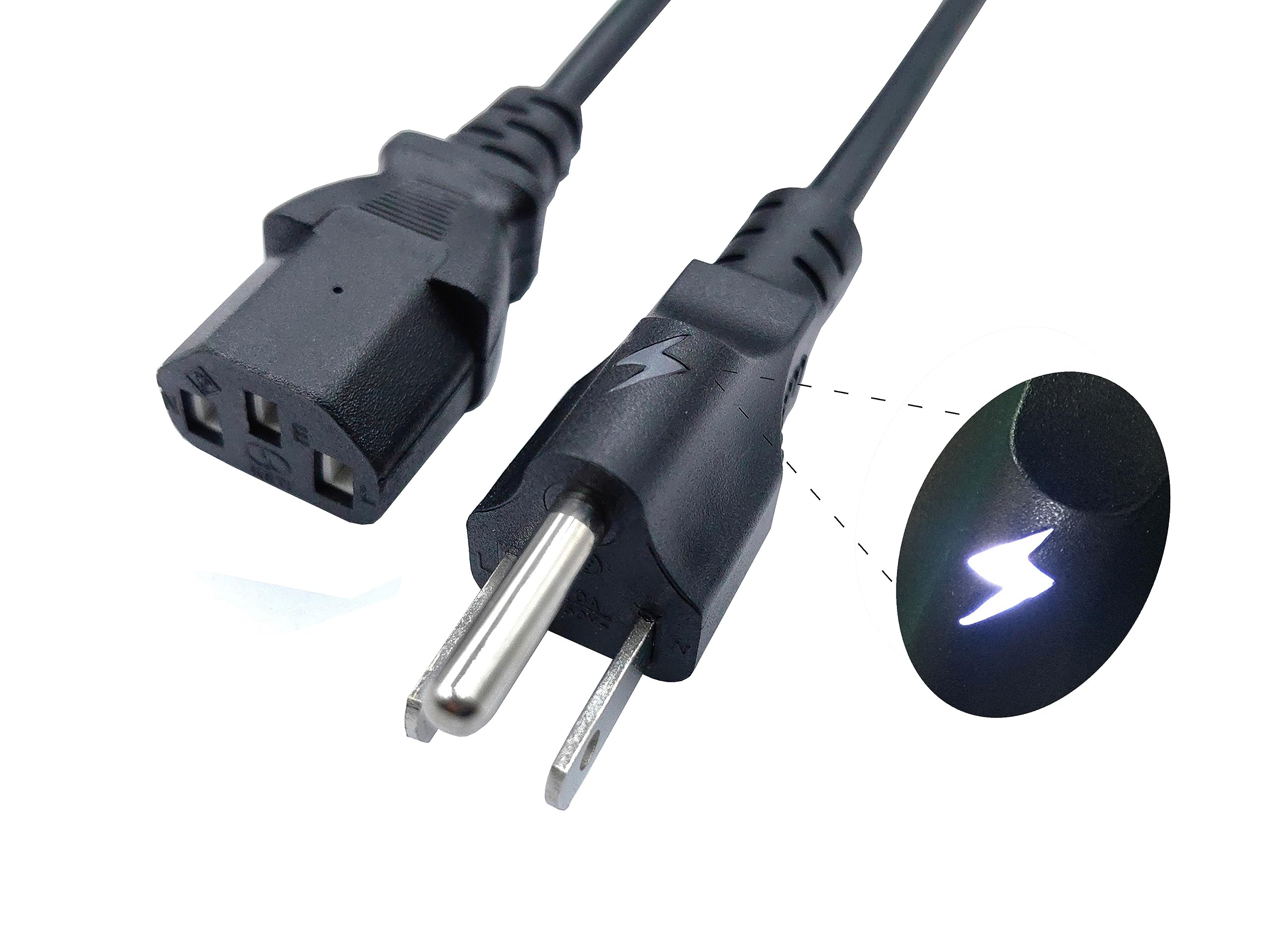 5ft (1-Pack 1.5m) Breathing Light Indication Power Cord Cable,10A 90-265V, 18AWG Black Replacement C13 3 Prong AC Power Cord for Electronics, TV, Computer, Printer, Monitor, Samsung