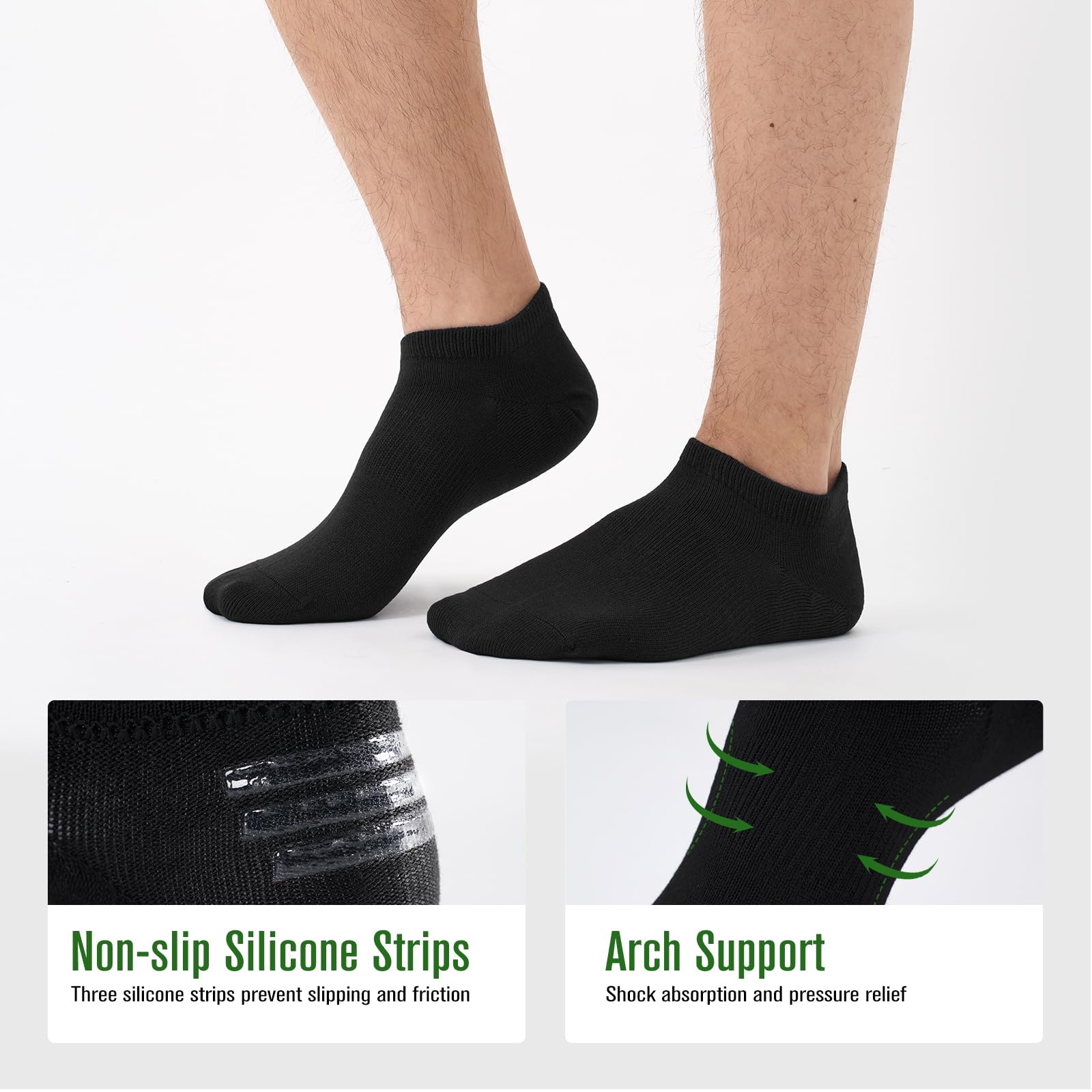 Niorasen Calcetines Invisibles Hombre y Mujer de Bambú 6 Pares, Pinkies Unisex Transpirables con Silicona Antideslizante, Calcetines Bajos para Zapatillas y Mocasines, Talla 35-50 — view 5