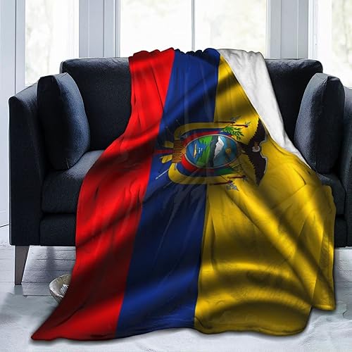 Manta de franela estampada con bandera de Ecuador de 60 x 50 pulgadas, antibolitas, para cama, sofá, sala de estar, dormitorio