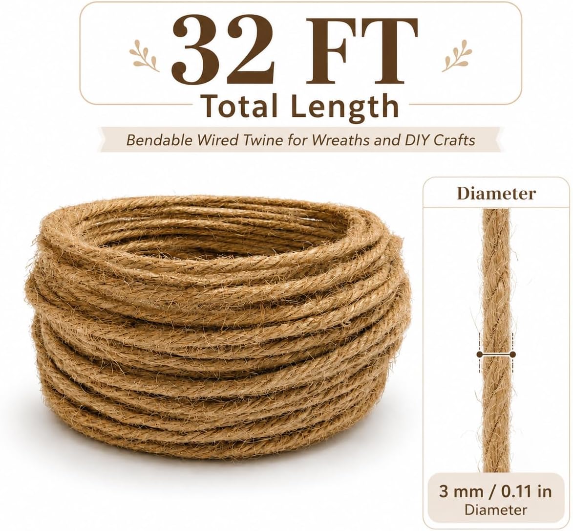 SVKN 32 Ft Wired Jute Twine, Bendable Wired Twine for Wreaths and DIY image 3