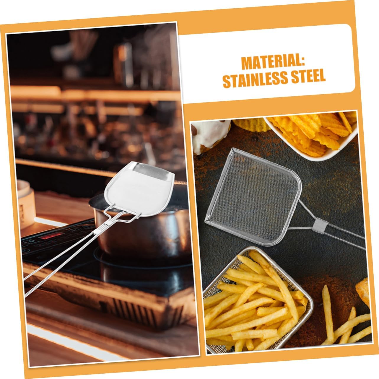 TIDTALEO 2 Pcs Stainless Steel Fryer Skimmer Fine Mesh Food Strainer with Long Handle for Efficient Oil Filtration Kitchen for Fried Chicken and French Fries