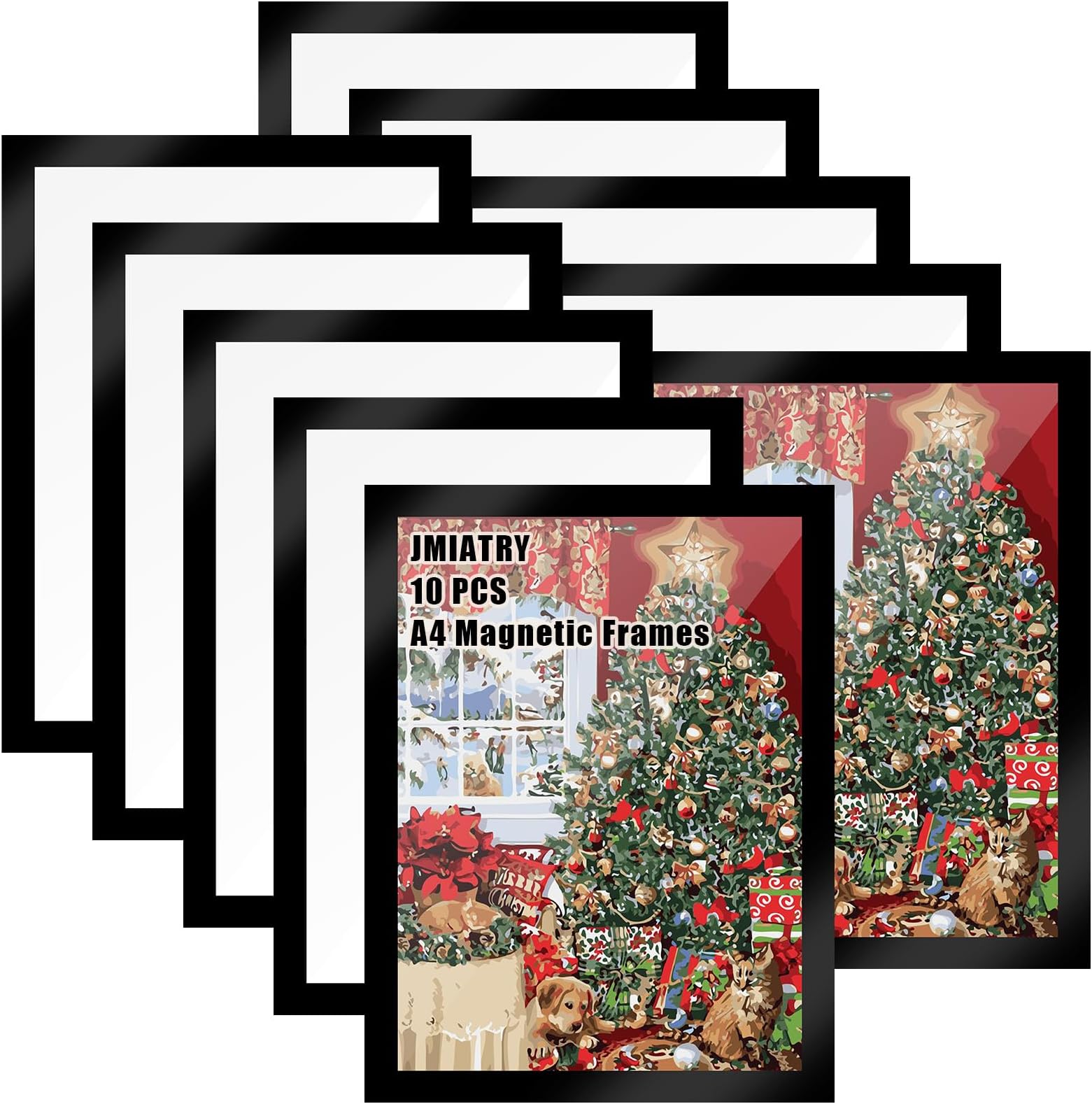 JMIATRY 10 Pcs A4 Magnetic Frames, Self Adhesive A4 Magnetic Picture Frame, Black Display Frames Magnetic for Wall, Door, Refrigerator and Cupboard Display Frame