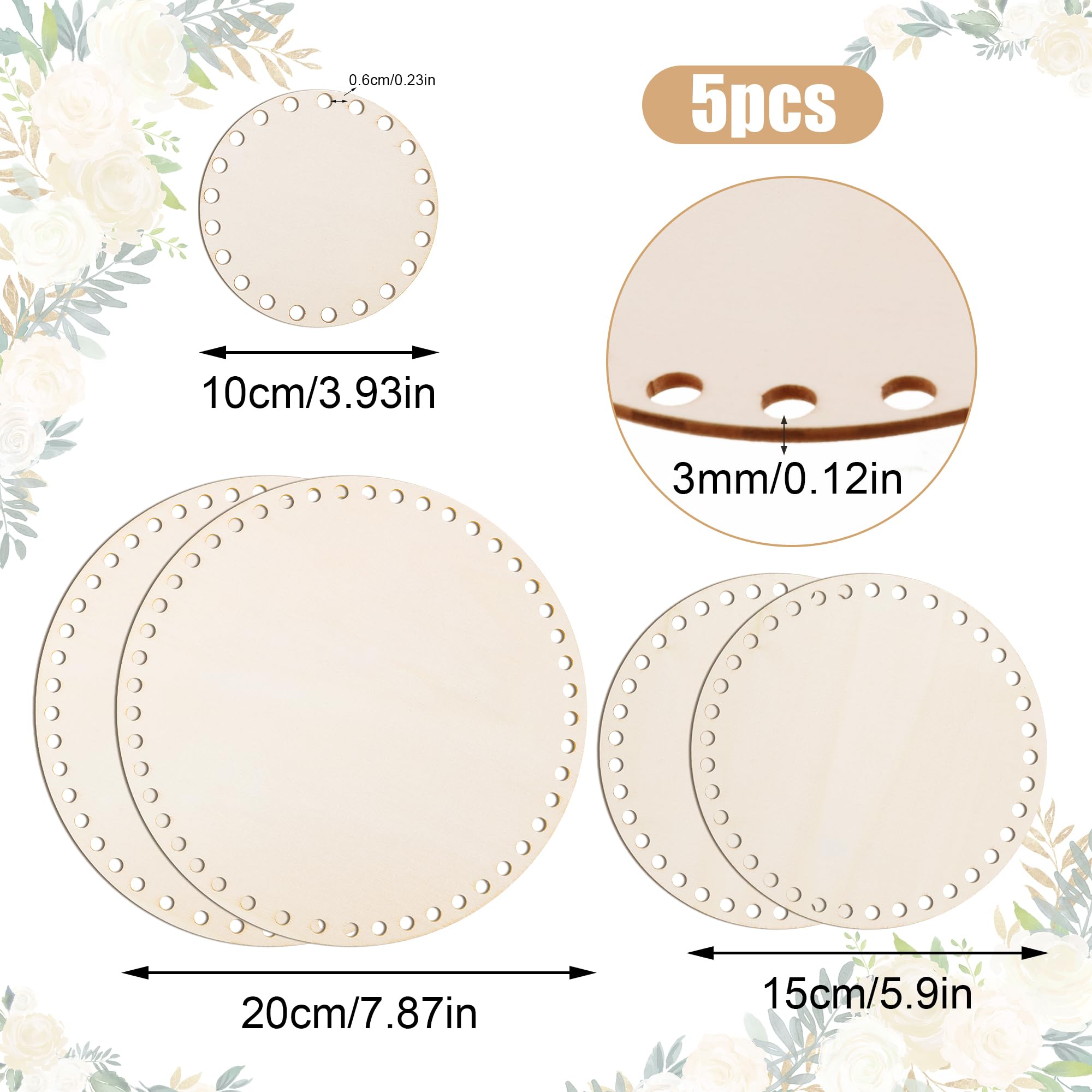 Fonds Panier Bois Naturel 5 Bases Panier Bois Naturel - 15/20/25/30cm - Pour Crochet Et Tissage Fond Pour Panier En Bois