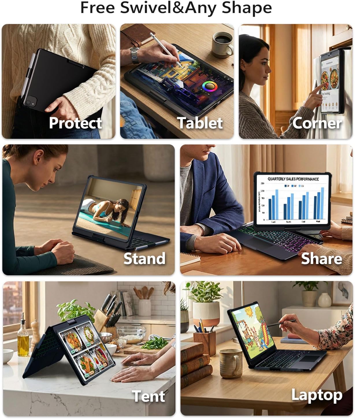 BABG for iPad 10th 11th (A16) Case with Keyboard&iPad Air 11(M4,M3,M2),360°Swivel,7 Use Modes,Rainbow Backlight Keyboard for iPad Pro 11(1st/2nd/3rd/4th Gen)&iPad Air 5th/Air 4th-Black