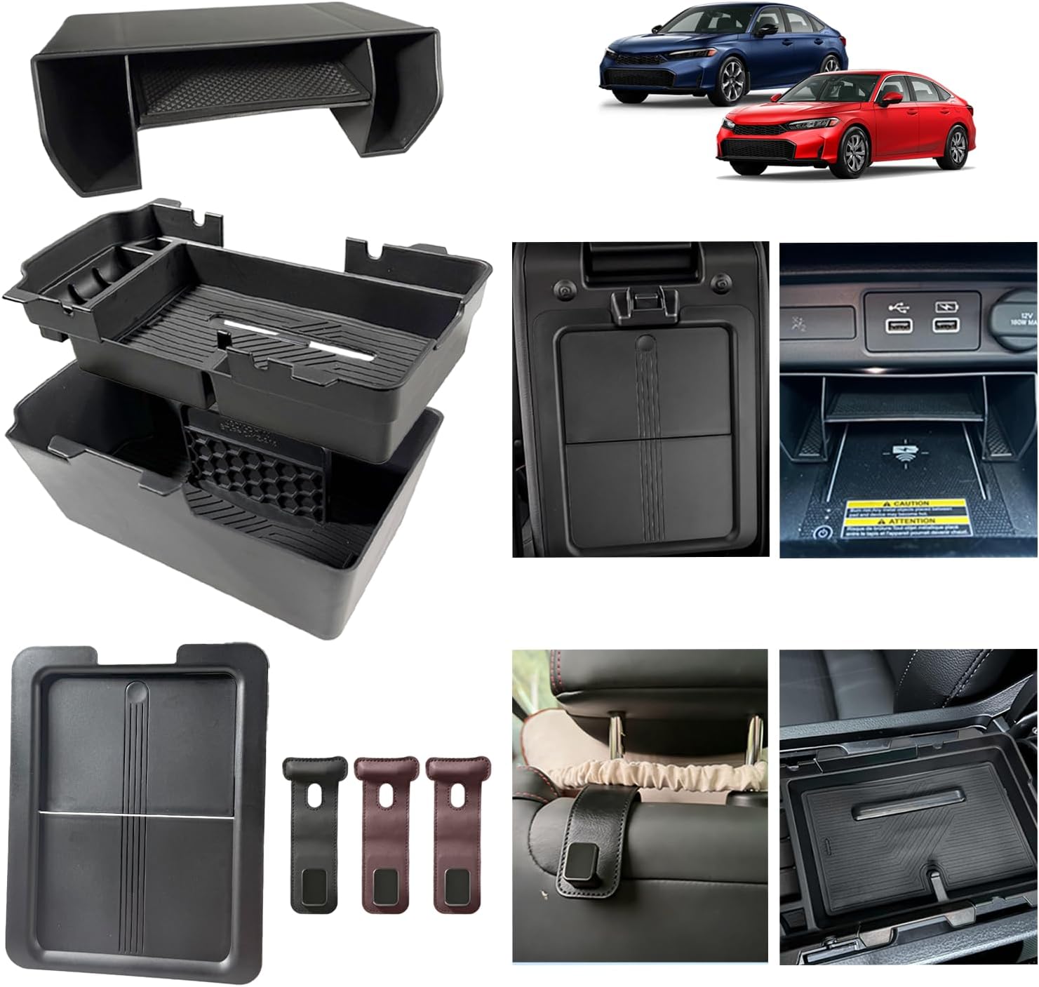 6pcs-2025 2026 Civic Center Console Organizer Hidden Storage Organizer for 2022-2026 Honda Civic 2026 Accessories 11th Gen Sedan Hatchback LX EX Sport Armrest Organizer(Not for Si/SporTouring)