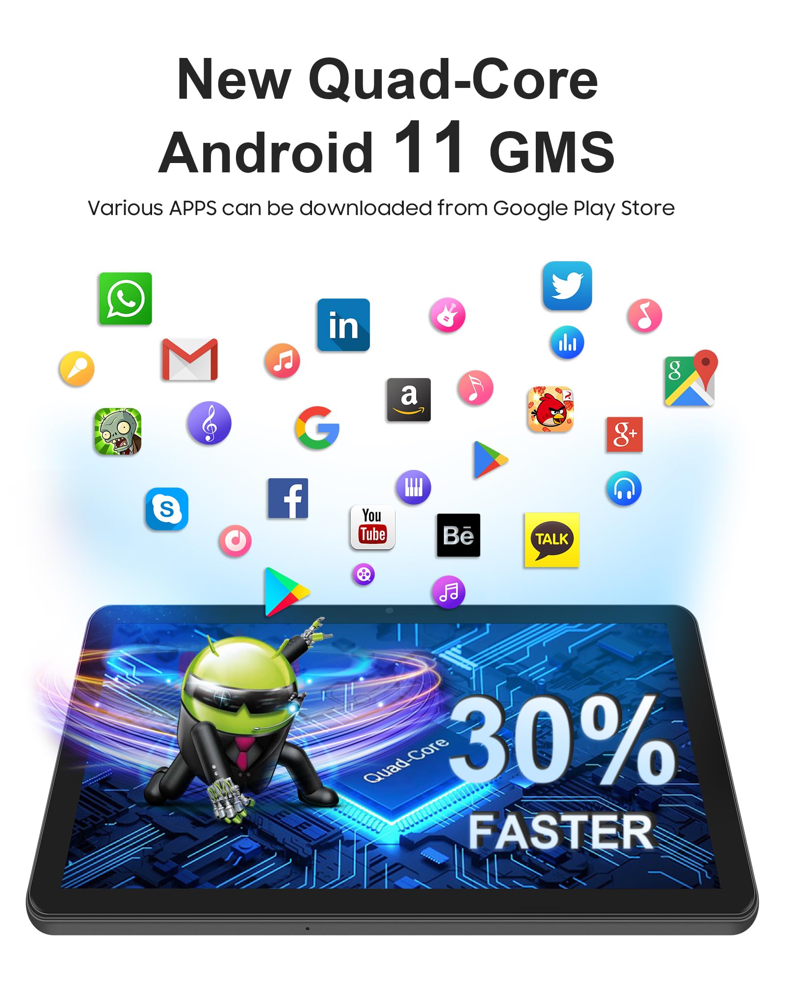 Tablette 10 Pouces Android, Double Caméras, WiFi, Bluetooth Dark Gray