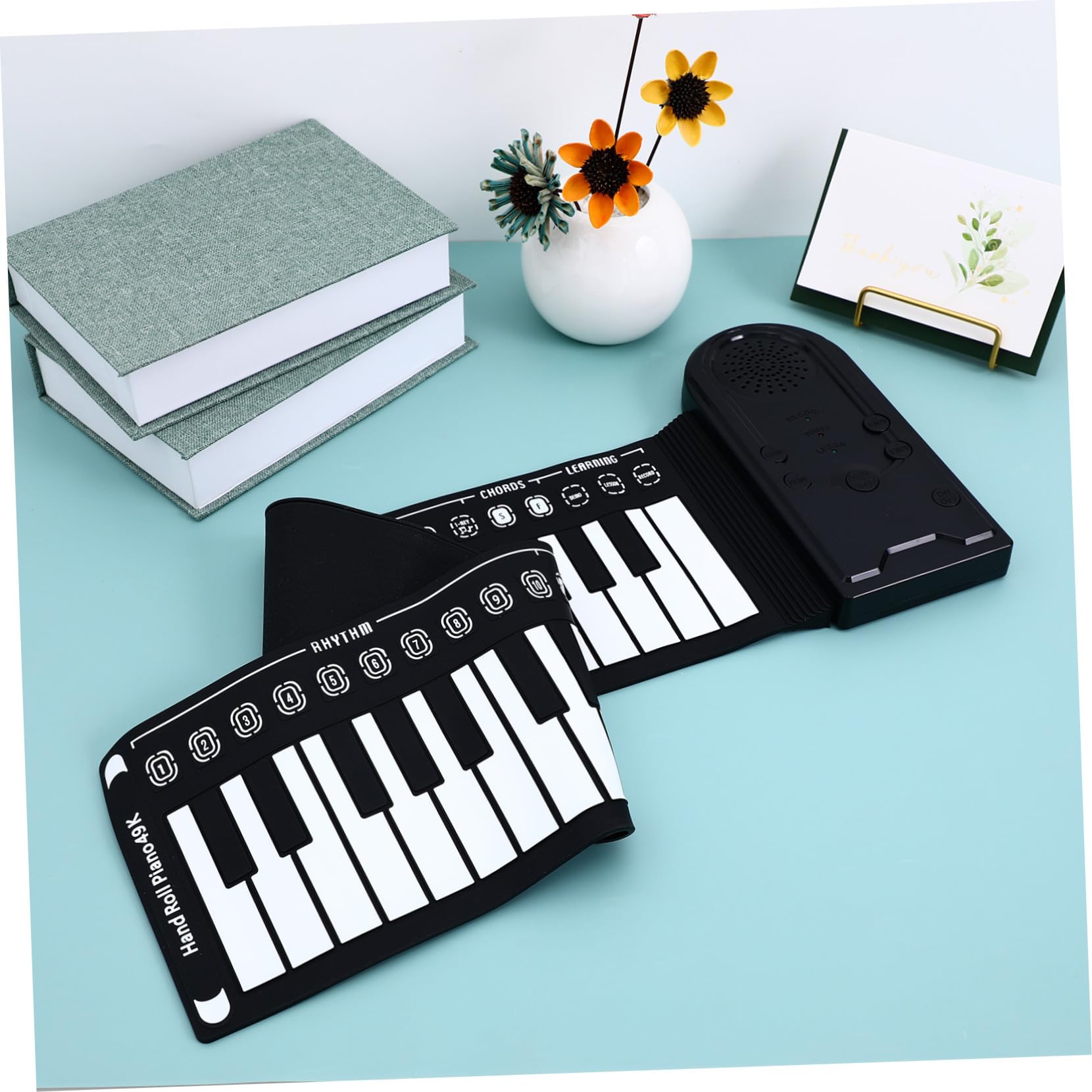 Pianoforte Nero Portatile Pieghevole Elettrico 49 Tasti | Tasti Arrotolabili, Silicone, Altoparlante Integrato, Cavo USB Dc 6v, Alimentazione 3 Batterie Aa