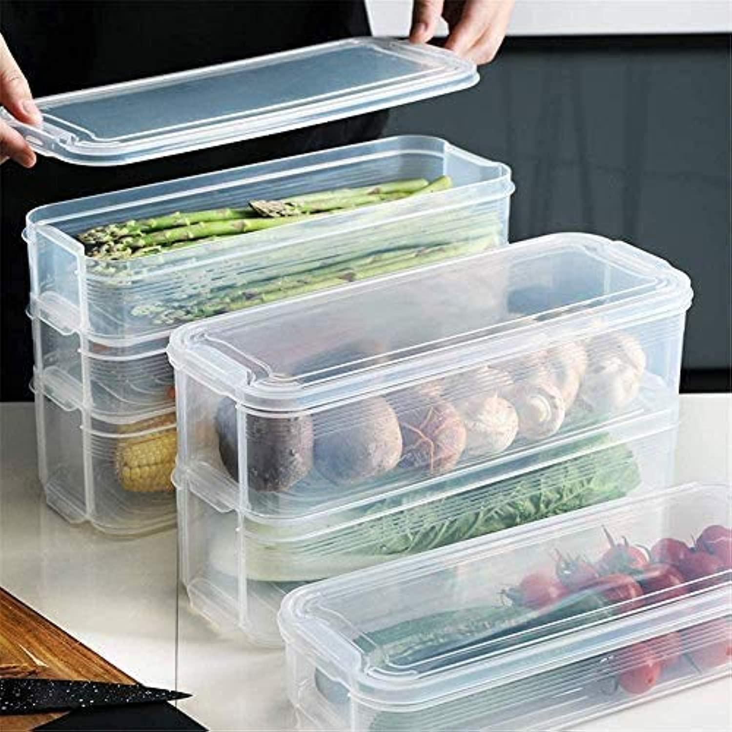 Fridge Organizer, Food Storage Container,6L, Stackable Kitchen Fridge Drawer Organizer Storage Container, Heat Resistance And Cold Resistance Bpa-Free Pp Material (3 Tiers)