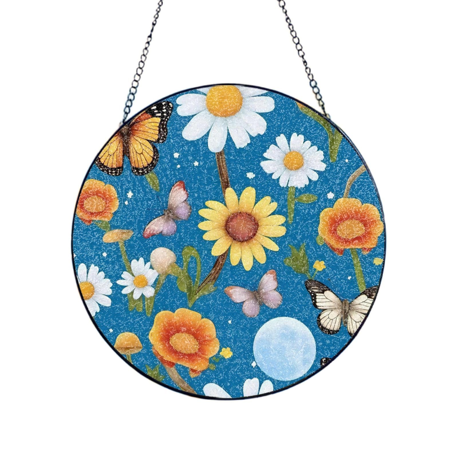 Phayah Butterfly Mushrooms Print Stained Glass Window Hanging Sun Catchers Decoration Mother'S Day Birthday Gifts For Home Garden Porch 8in（20cm）