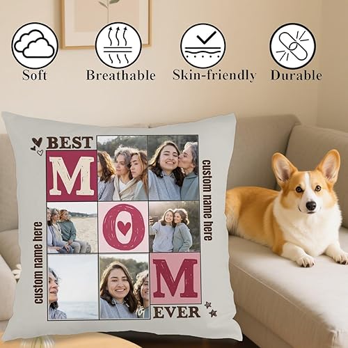 Miniatura 4 de Custom Pillow Case Designed with 6 Pictures and Words for Mom, Decorative Cushion Providing a Heartfelt Gift for Family Celebrations Holidays or