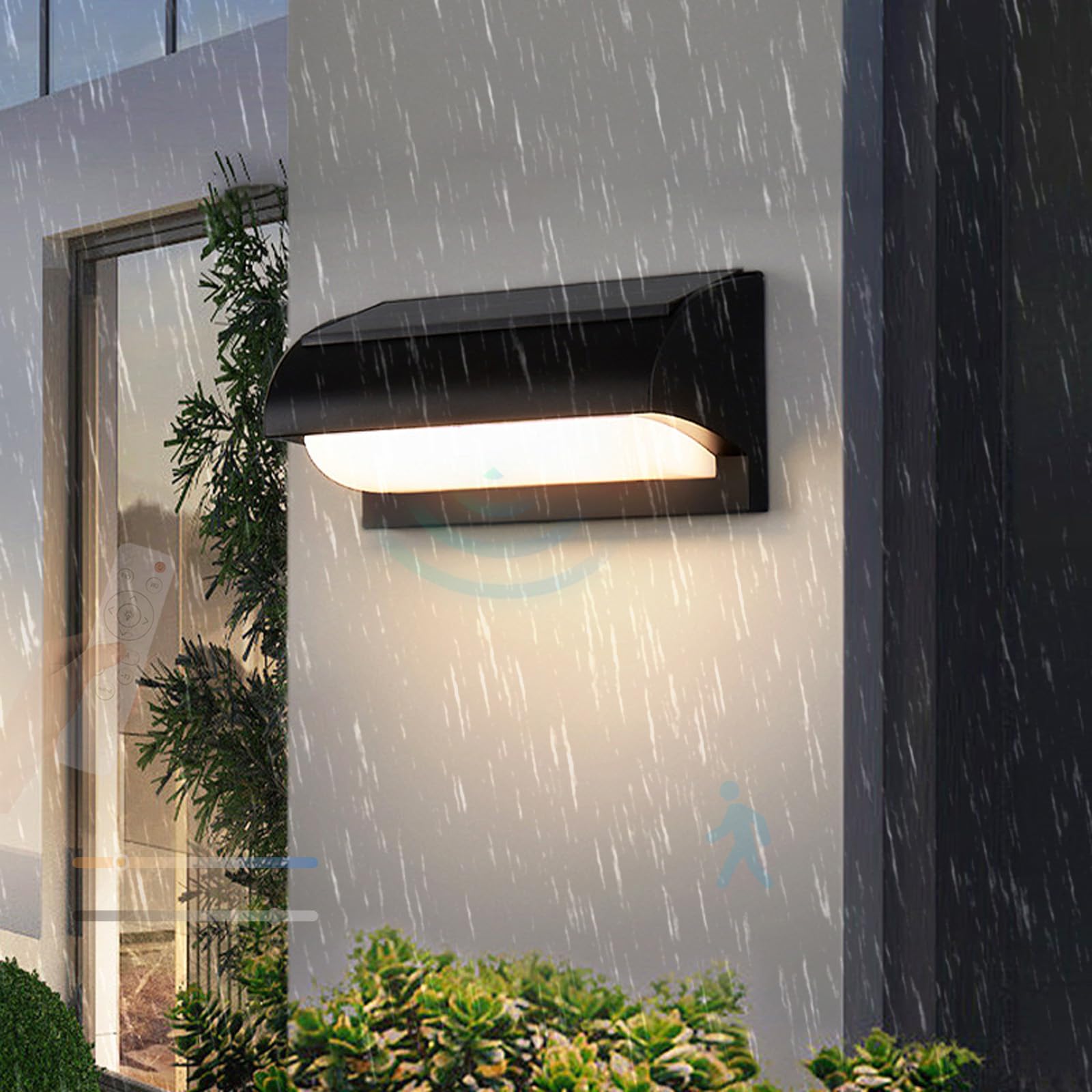 Zewnętrzna lampa ścienna LED solarna lampa ścienna z pilotem oświetlenie ścienne z czujnikiem ruchu, nowoczesna lampa ścienna akrylowa na taras, korytarz, garaż (1 sztuka)