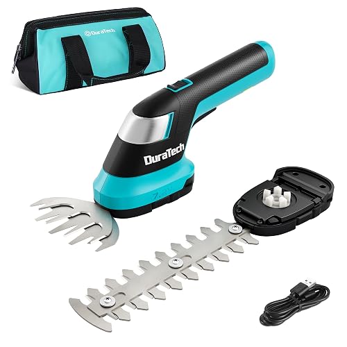 DURATECH Cordless Hedge Trimmer, 7.2V 2-in-1 Handheld Rechargeable Grass Trimmer