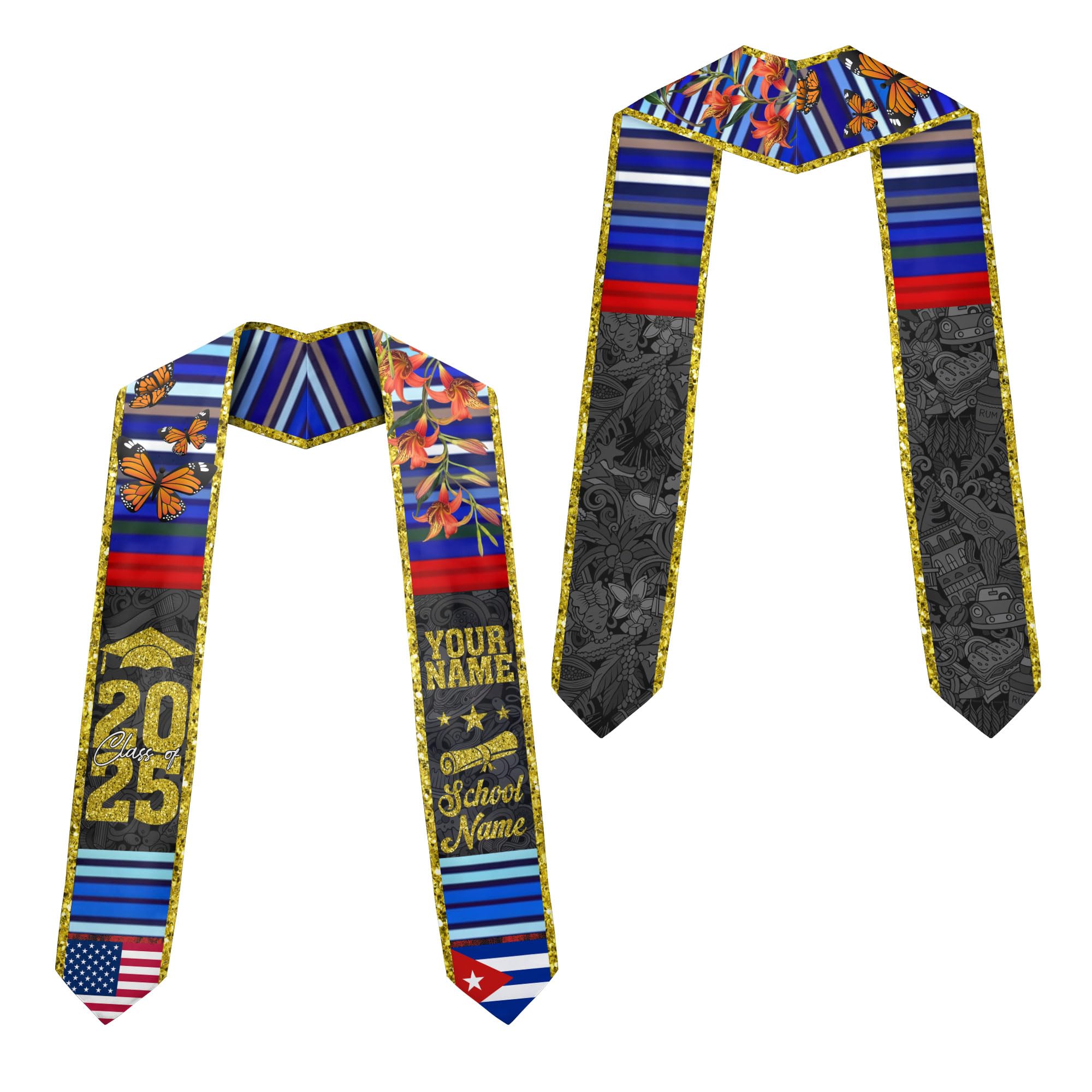 Custom Cuba Flag Graduation Sash 2025, Cubans Graduation Stole, Cuban American Flag Graduation Stole Class of 2025 Cb 9
