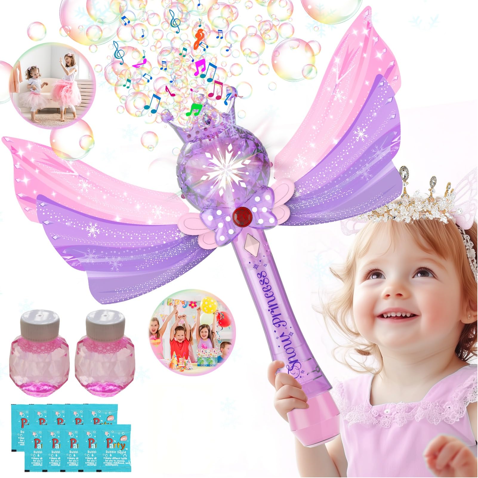 Princess Bubble Wand,Rechargeable Bubble Machine for Kids,Music & Light Up Bubble Blower,Bubble Maker,Outdoor Halloween Party Birthday Bubble Toy for