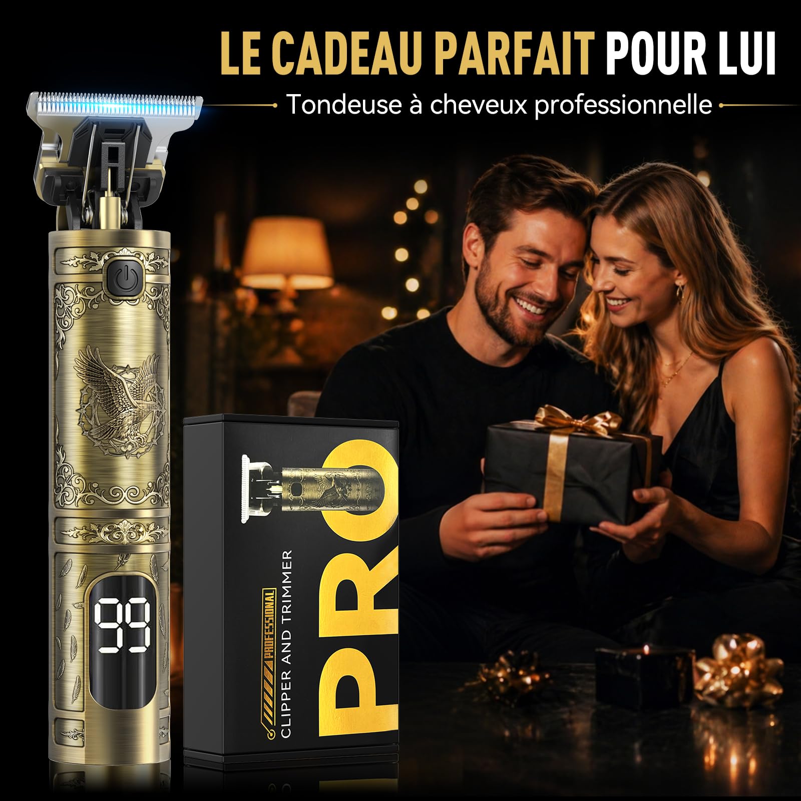 Tondeuse Cheveux Hommes, Tondeuse Barbe Homme Professionnel Tondeuse Cheveux et Barbe Homme Rasoir Electriques Hommes Sans Fil avec Ecran LED Intelligent Rechargeable USB C Cadeau Homme