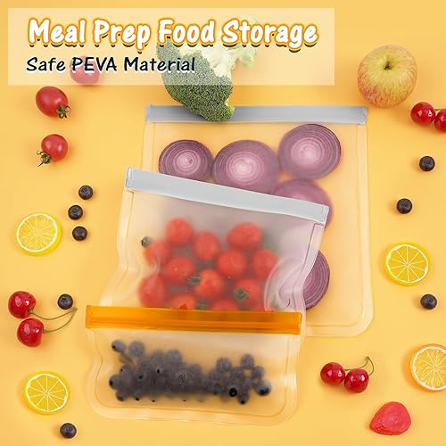 Miniatura 5 de FUNFERY Bolsas reutilizables de silicona para sándwiches, paquete de 9 bolsas reutilizables para congelador, sin BPA, bolsa reutilizable con