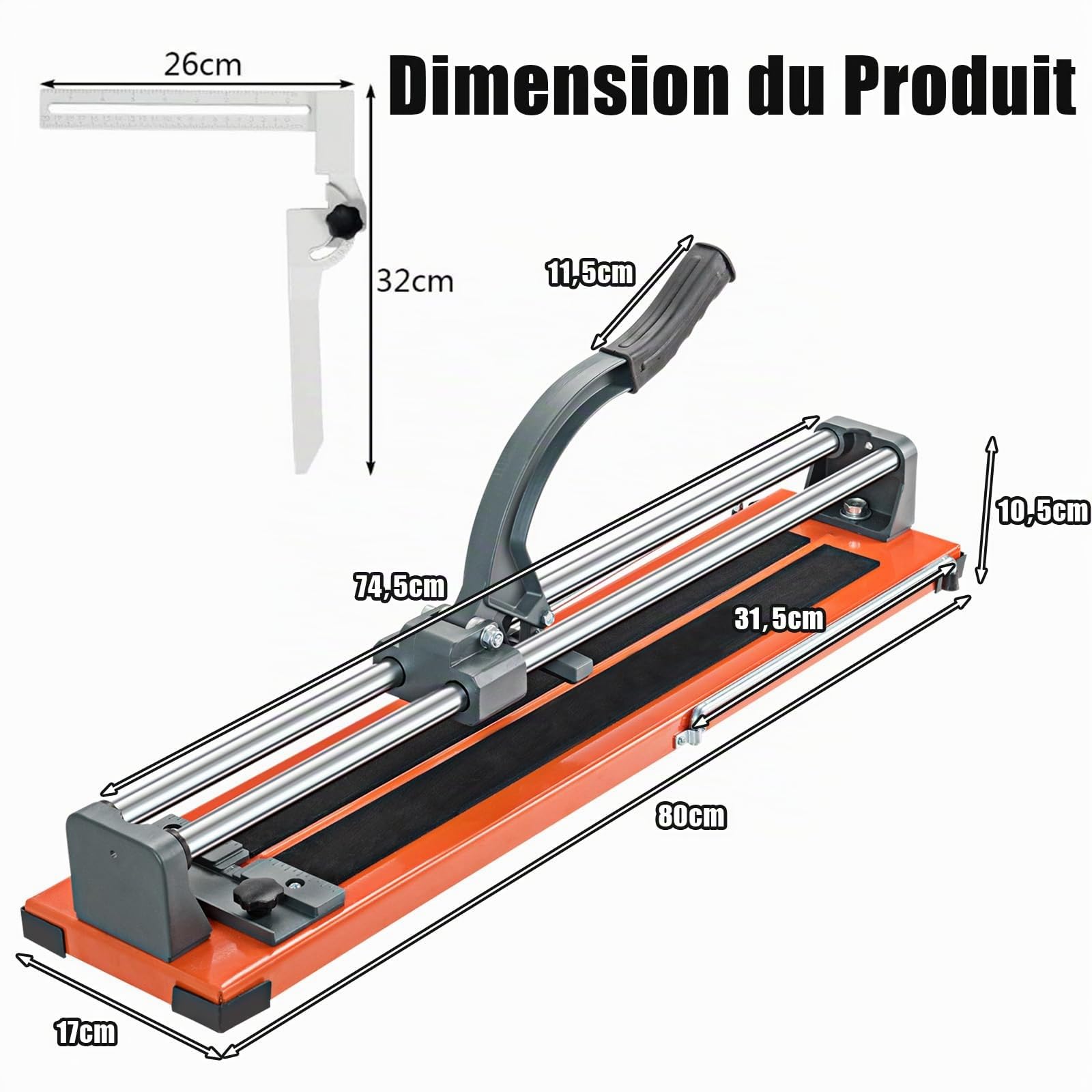 SOARS Coupe Carrelage 800 MM, Coupe Carreaux Manuel de Précision avec Butée d'Angle de 0 à 60 °, Épaisseur de Coupe 5 à 12 MM, Carrelette Sûre avec Poignée Ergonomique et Tapis Antidérapant