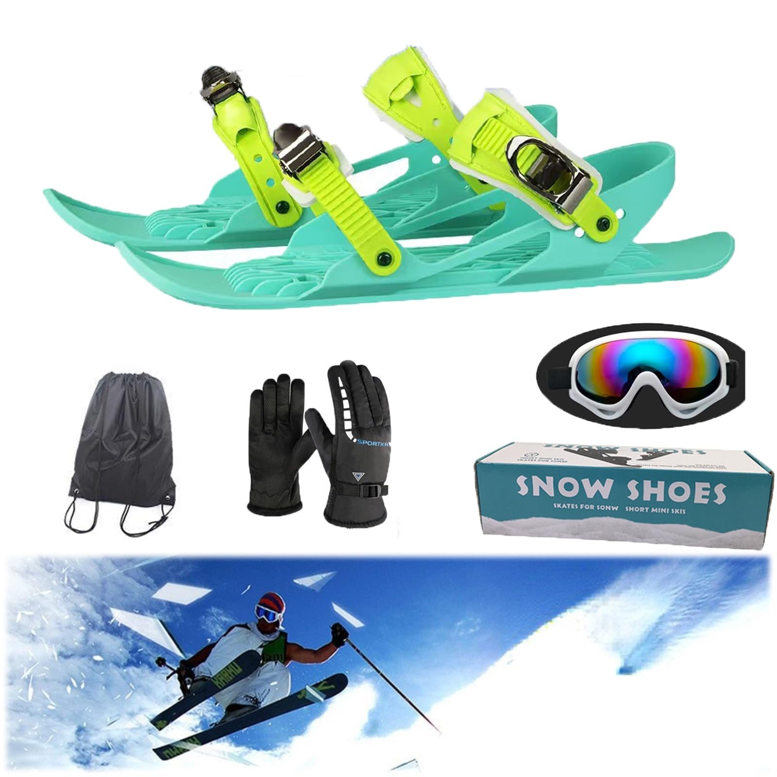 Zestaw mini krótkich łyżew narciarskich, ulepszone narty 2024 do butów zimowych, regulowane krótkie mini łyżwy narciarskie, krótkie deski Snowskates Snowblades, do sprzętu narciarskiego do sportów zim