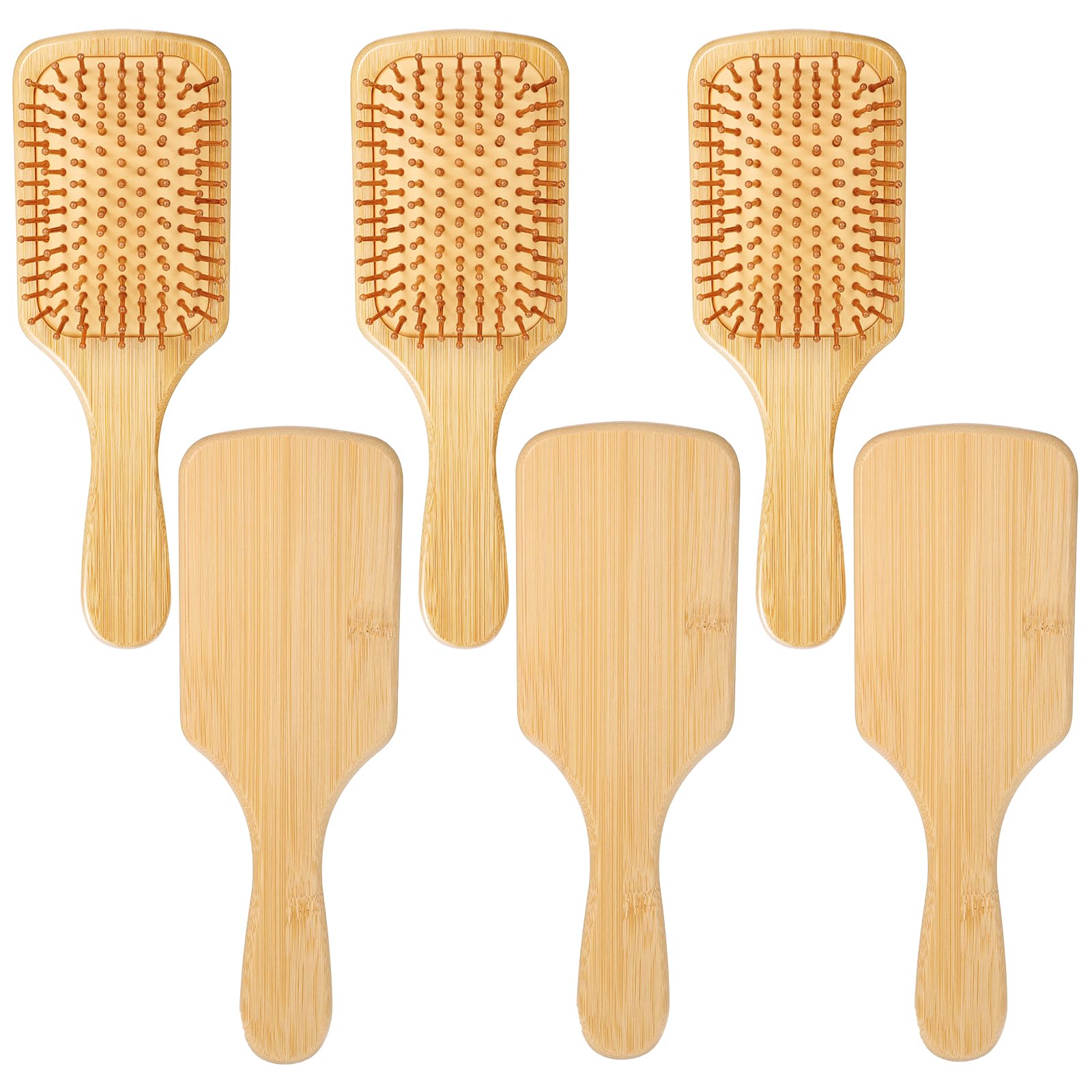 12 Pcs Bamboo Hair Brush Bulk Natural Wooden Paddle Brush Round-tipped Bamboo Bristles Detangling Brushes, Lightweight Massage Anti Static for Women Men and Children for Hair Growth (9.84'' × 3.4'')