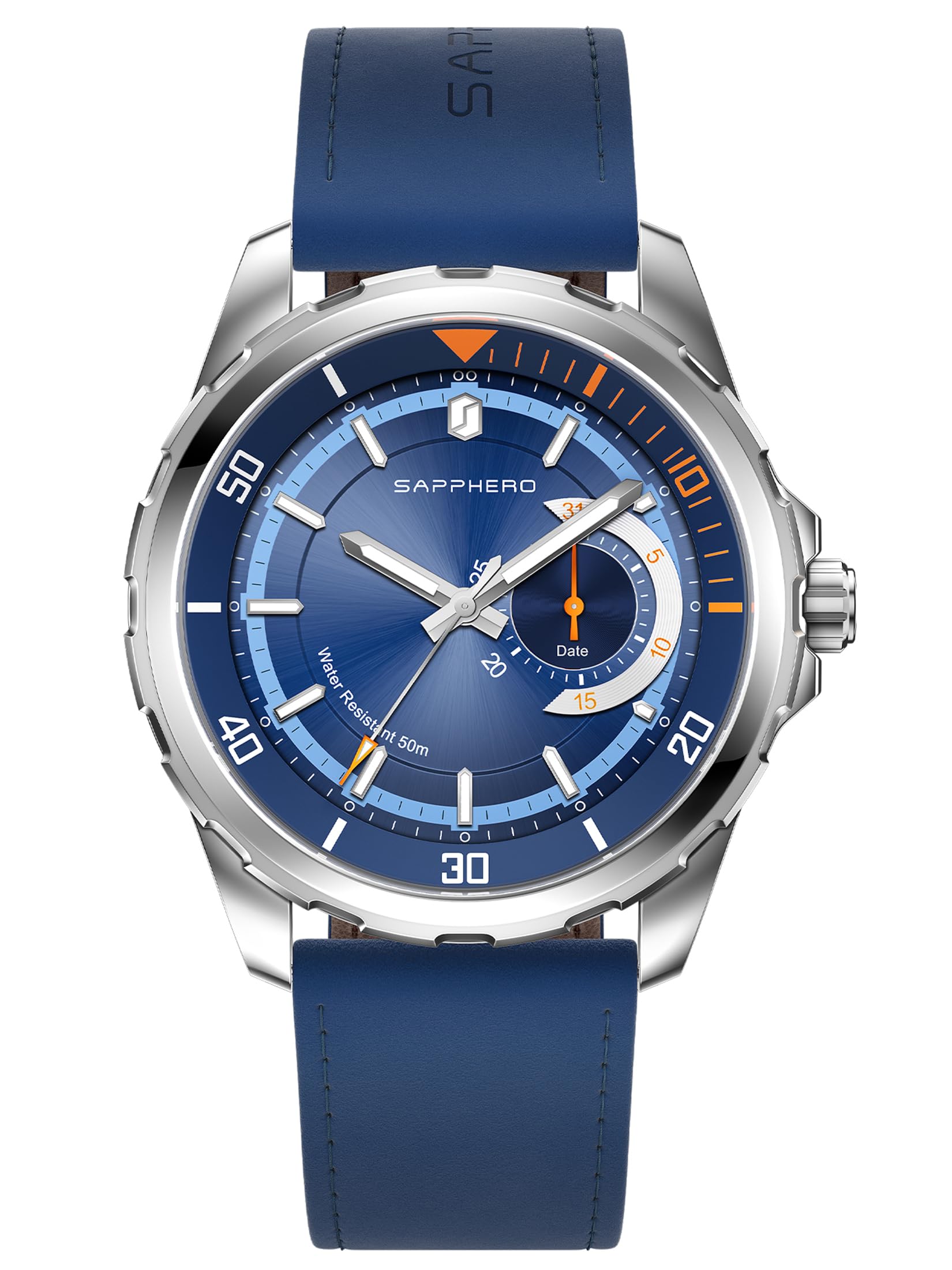 SAPPHERO Herren Analog Quarz Uhr mit Datum & arabischen Ziffern, 50 m wasserfest, Leuchtend, Business-Sport Design, Edelstahl- & Lederarmband, Geschenk für Männer