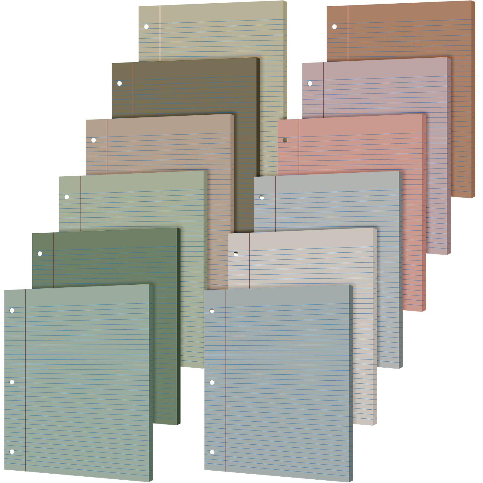 600 Sheets Loose Leaf Paper 8.5" x 11" Colored Filler Paper 12 Pack Lined College Ruled Paper 3 Hole Punched  Paper for Office School Supplies(Morandi Colors)