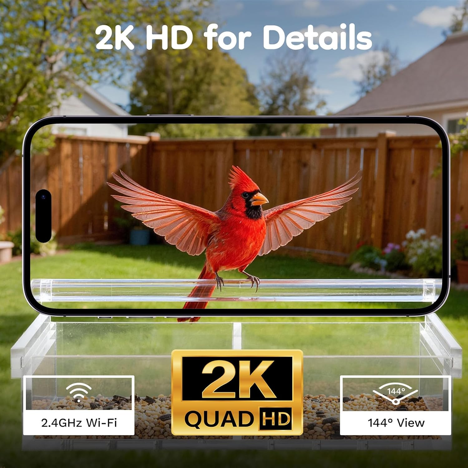 Window Bird Feeder with Camera, Window BirdFeeders with Strong Suction Cups, Birdhouse AI Bird Identifier & 2K HD Auto-Capture, Video Unique for Parents, Birding Lovers