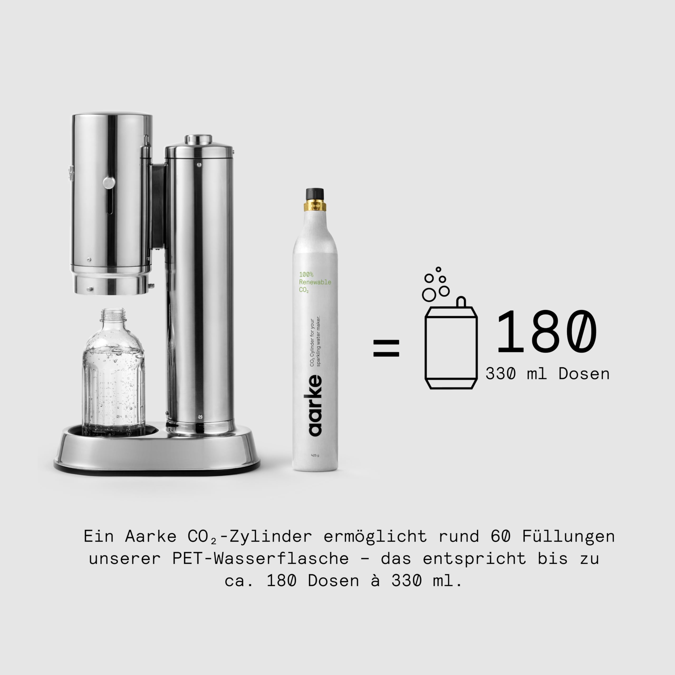 Aarke Carbonator Pro, Wassersprudler mit Glasflasche, Edelstahl Finish